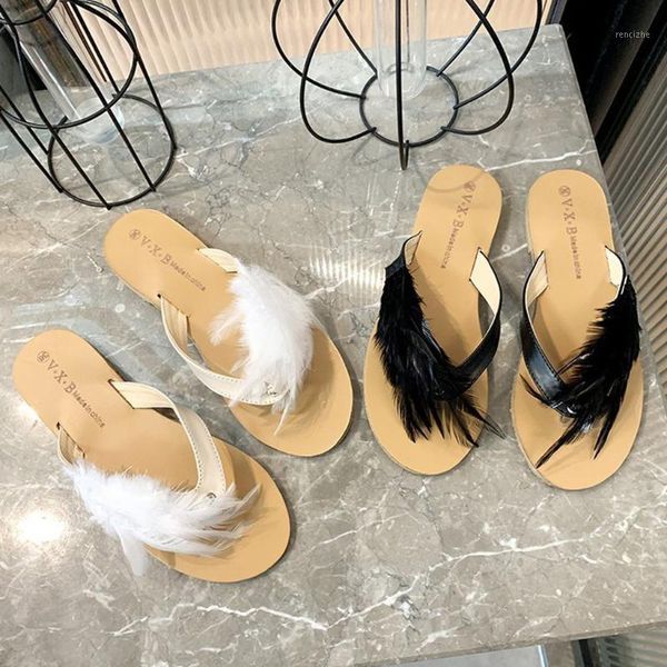 

slippers sagace 2021 summer home plush women indoor\ floor flat shoes feather furry flats sweet ladies beach1, Black