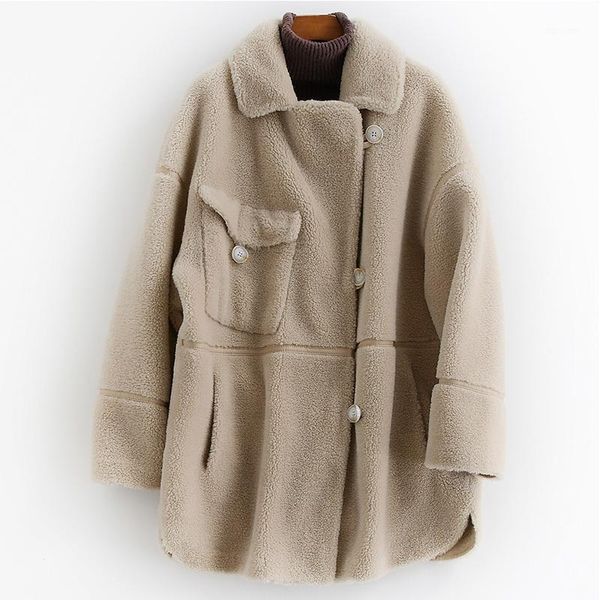 

real fur coat 100% wool jacket autumn winter women clothes 2020 korean sheep shearling fur suede lining abrigo mujer b18f9008-91, Black