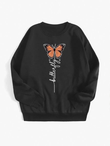 

letter & butterfly print thermal pullover e6uk#, White;black