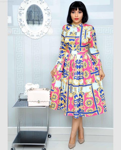

women's big size 2020 spring and autumn new printed long skirt dress, White