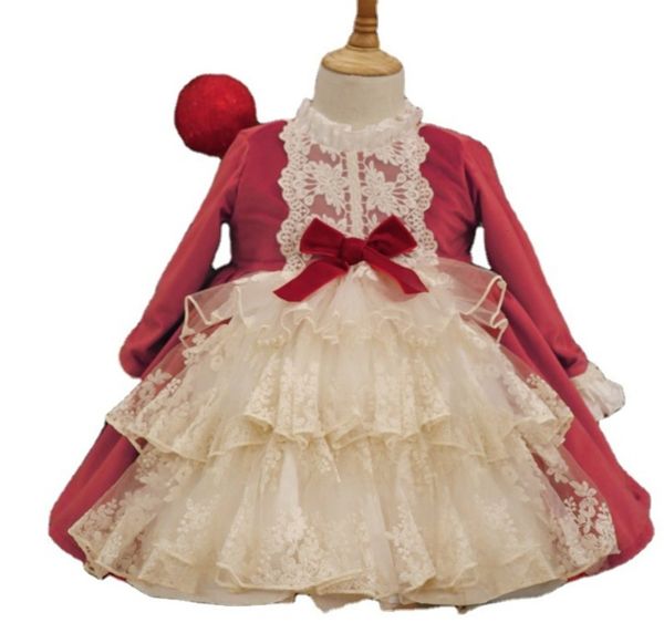 

girls' autumn and winter children's princs spanish court lolita drs, Red;yellow