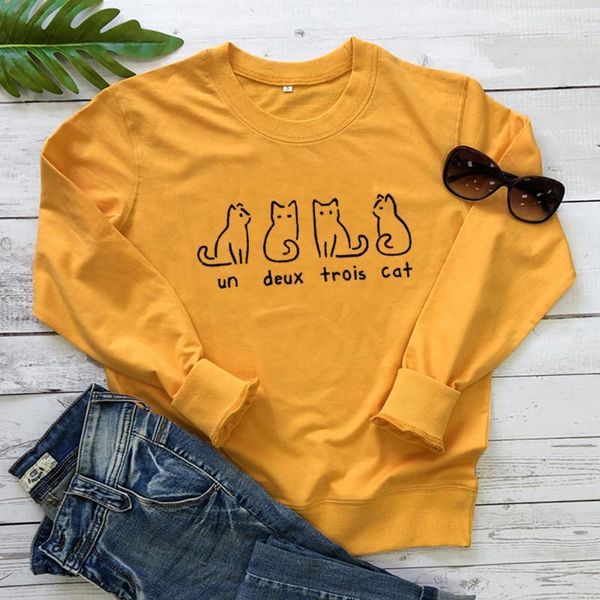 

un deux trois cat sweatshirt kitten hoodies causal cute sweatshirts animal pet aesthetic cotton shirts one two three four 1, Black