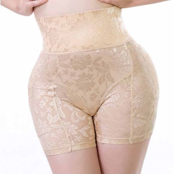 Hohe Taille Frauen Body Shaper Big Ass Gepolsterte Höschen Spitze Abnehmen Bodyshaper Unterwäsche Shapewear Sexy Dessous Silikon Butt Pad LJ201209