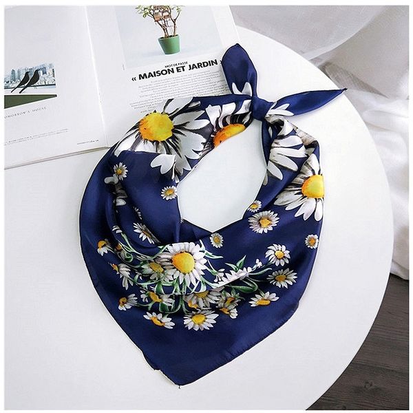 

24designs print flower bandana square scarf for ladies fashion silk-like hair handkerchief women's bag sjaal 2018 (size:70*70cm) t20042, Blue;gray