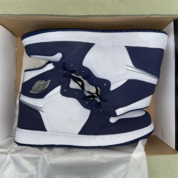 

new 2020 1 high og co.jp midnight navy metallic silver mens and womens sports shoes sneakers 1