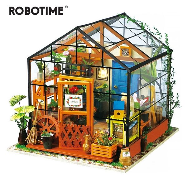 Robotime DIY Yeşil Ev Mobilya ile Çocuk Yetişkin Bebek Evi Minyatür Dollhouse Ahşap Kitleri Oyuncak DG 201217