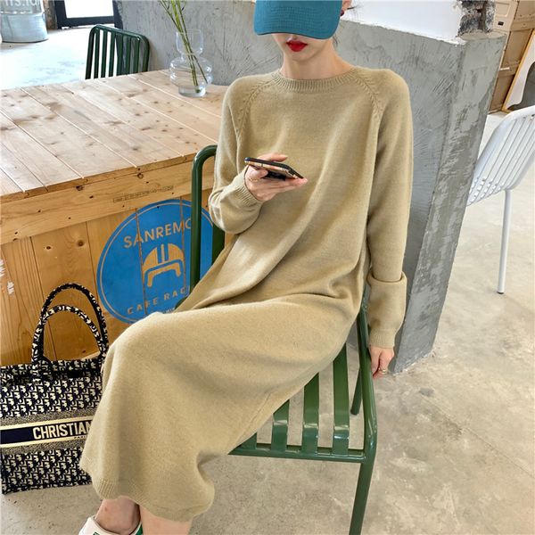 

2021 new autumn winter women loose o neck knitted sweater solid long sleeve soft es casual vestidos qxux, Black;gray