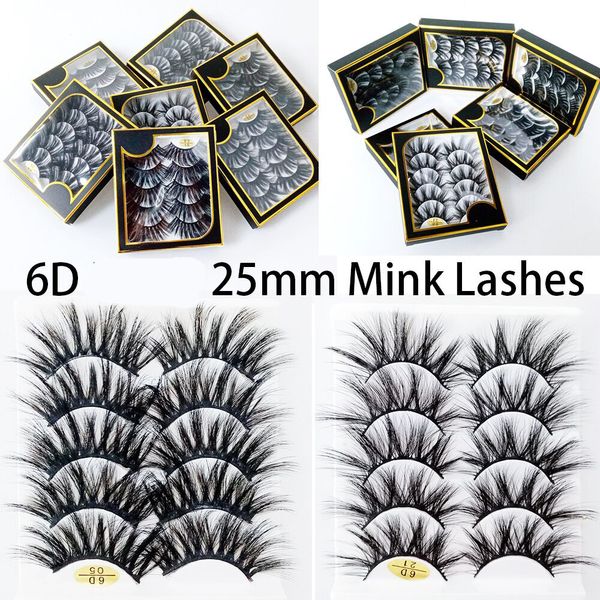 25mm 6D Faux Visone Capelli Croce Ciglia Finte 5 Paia Lunghe Ciglia Fatte A Mano Strumenti di Estensione di Bellezza Trucco Spesso