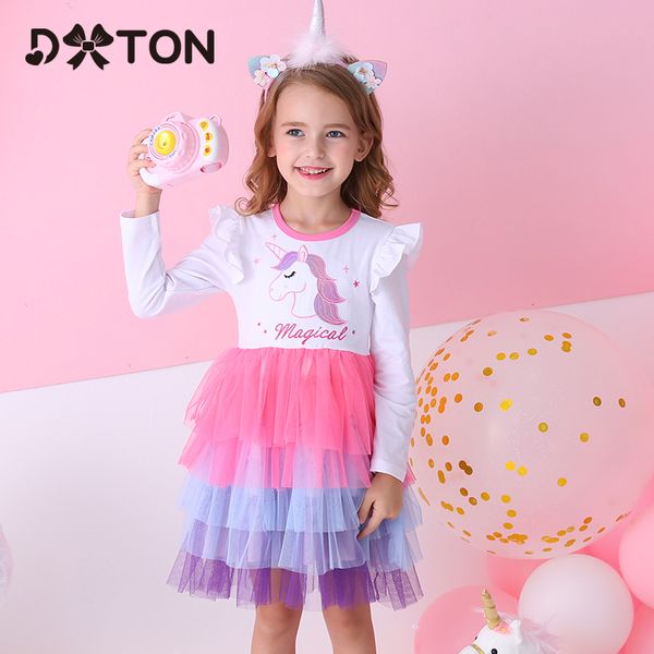 DXTON Einhorn Mädchen Winter Kleider 2020 Weihnachtsfeier Mädchen Kleid Patchwork Fliegende Ärmel Kinder Kleid Neujahr Kinder Kleidung LJ200921