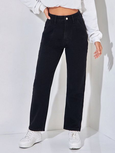 

petite zipper fly straight leg jeans m1zv#, Blue