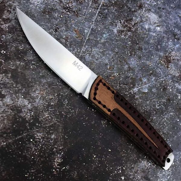 Jagdmesser in Sammelqualität mit M42-Stahlklinge, einteilig aus stahlgenähtem Leder, geeignet zum Sammeln von Outdoor-Survival-Werkzeugen