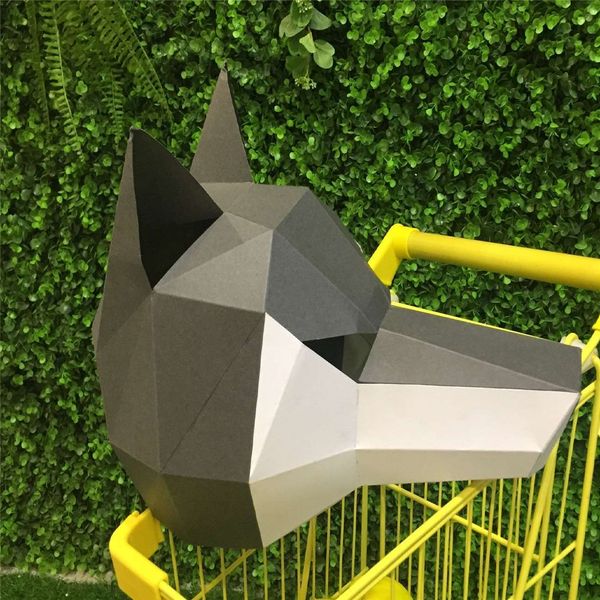 

creative diy paper mask werewolf big gray wolf head costume dance party performance animal prop halloween cos
