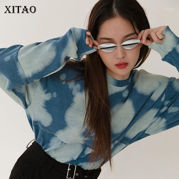 

xitao spring 2020 new tie-dye thin o neck sweatshirt fashion korean style loose wild women trend women clothes xj41331, Black