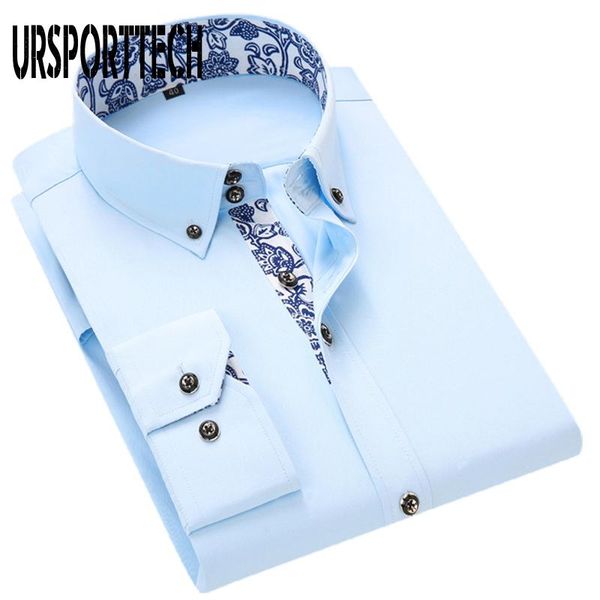 

men's dress shirts ursporttech shirt male formal button-down collar business fashion style spring autumn mens casual print, White;black