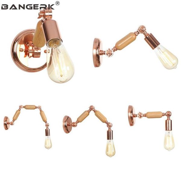 

american loft retro long arm sconce wall lights iron wood adjust bedside wall lamp led industrial vintage lighting home decor