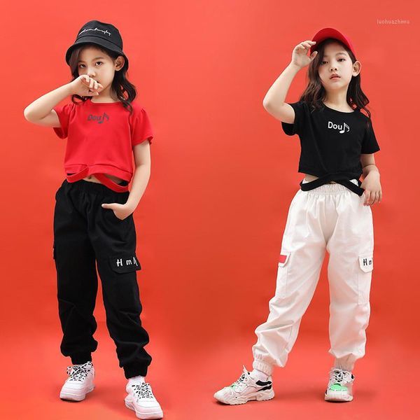 

clothing sets arrival 2021 hip hop 2 pcs cotton teenage girls street dance crop pants jazz streetwear sports suits1, White