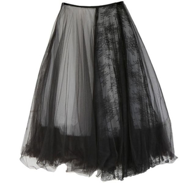 

eam] 2020 new spring summer high waist black 5 layers mesh stitc temperament half-body skirt women fashion tide jt136 q1209