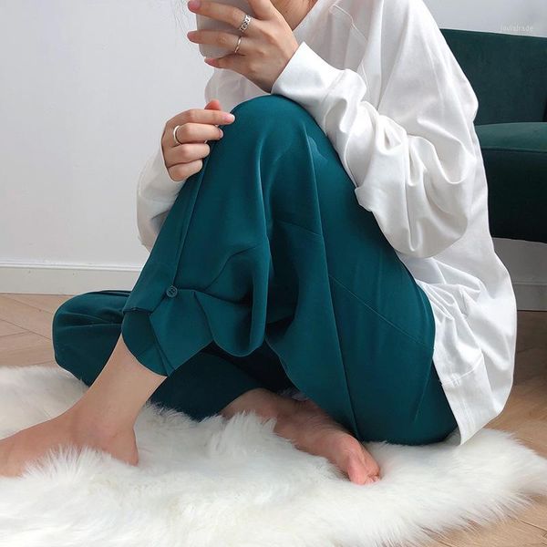 

women's pants & capris loose solid color cotton cropped harem women high waist casual straight woman autumn ankle-length trousers1, Black;white
