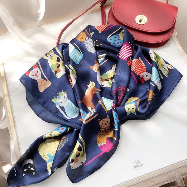 

мода шелковый атласный шарфы шарфы для женщин мультфильм животное распечатать kerchiev fair skarf женский 90 * 90см квадратные шали обертыва, Blue;gray