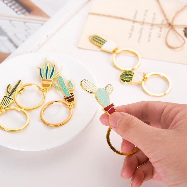 

tiny cactus key chain gold car key holder gift for friend women succulent potted plant keyring cute trinket fashion jewelry sqcexc pingtoy