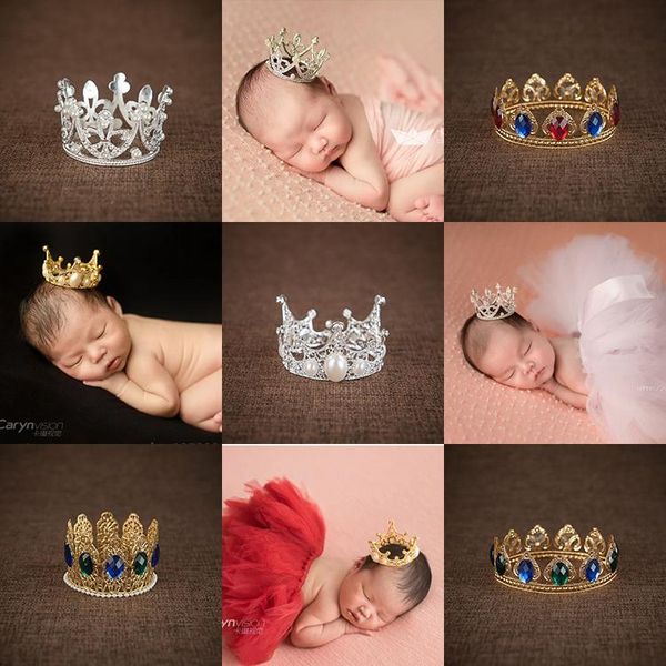 

hair accessories cretive baroque crown king baby full of children's golden jewel pography small tiara born prop, Slivery;white
