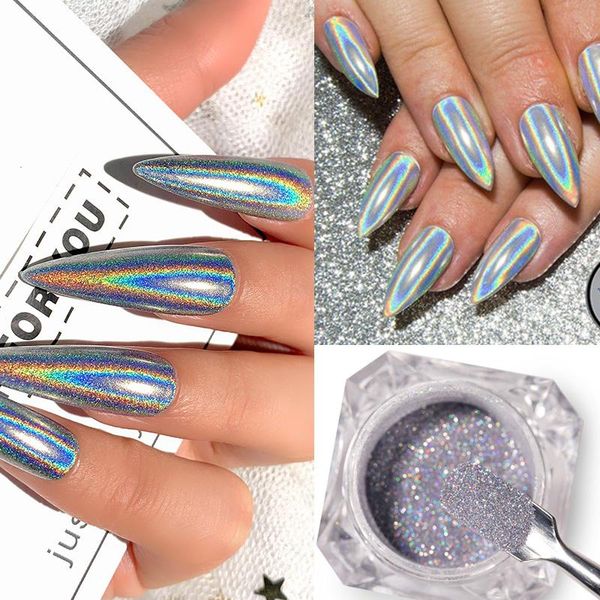 

nail glitter 1box laser holographics silver blue nails dust mirror polishing chrome pigments shimmer dip powders decoratio, Silver;gold