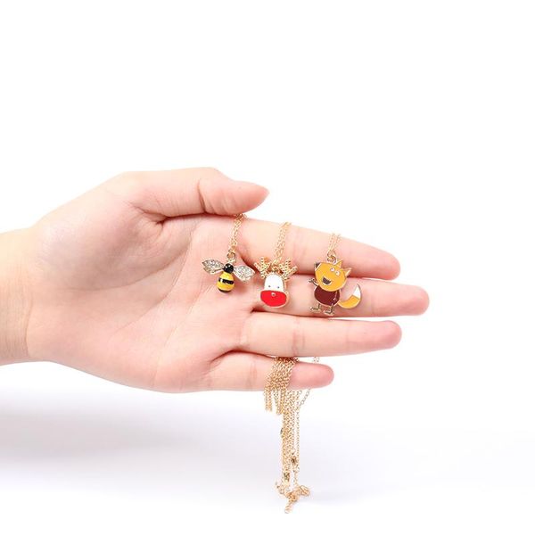 

pendant necklaces lucky love heart rhinestone cartoon kawaii flower cubic zirconia colorful enamel crystal animal zircon charm chain necklac, Silver