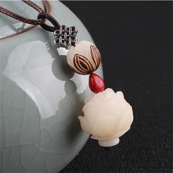

handmade carving rose necklace flower red bean bodhi long necklace ethnic jewelry sweater chain gifts for women accessories, Silver