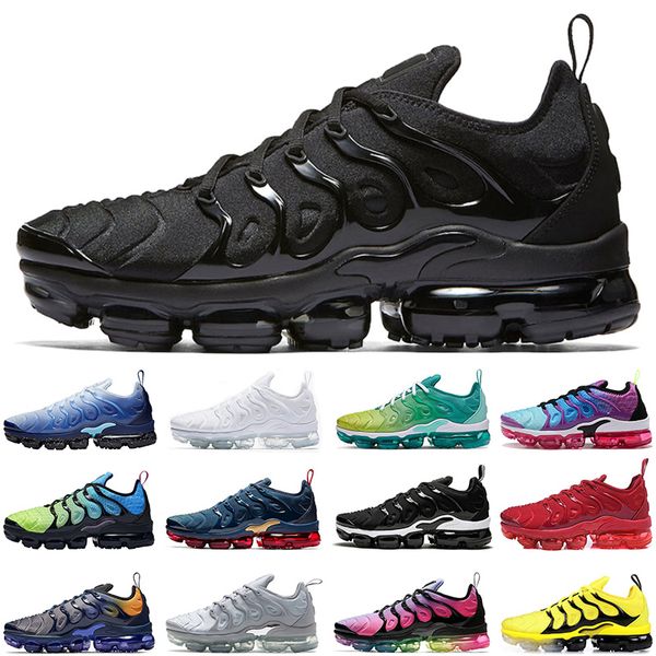 

new arrival tn plus neon men women running shoes triple black red ice blue rainbow athletic mens womens trainers sports sneakers runners