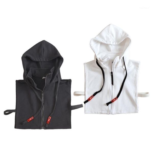 

women men winter drawstring hooded false fake collar zipper up sleeveless half shirt dickey decorative neck warmer crop, Blue;purple