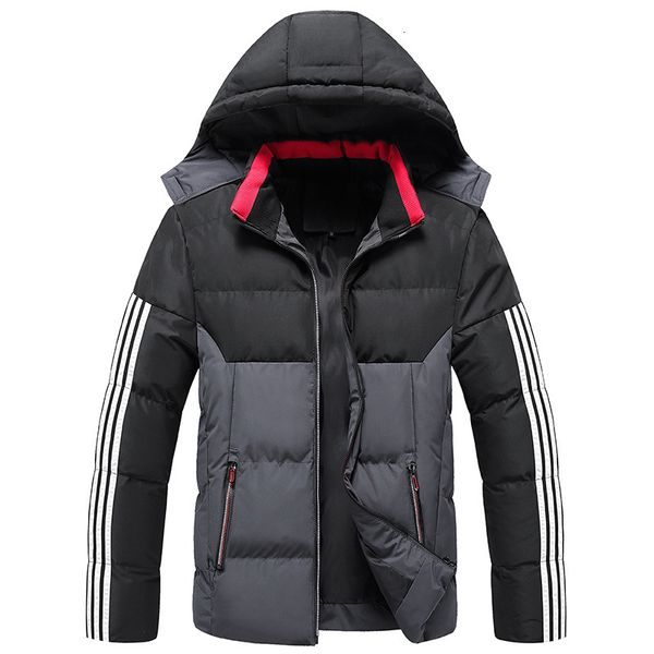 

2021 down the men's jacket. male stripes carry heavier warm coat with hood detachable cotton jacket winter jacke a5ni, Black