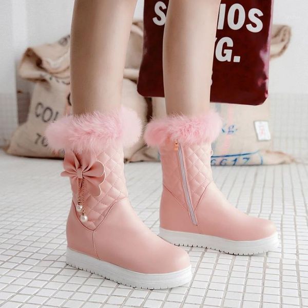 

boots pxelena 2021 winter warm snow for women flower flat platform plush fur waterproof ankle black white pink plus size1