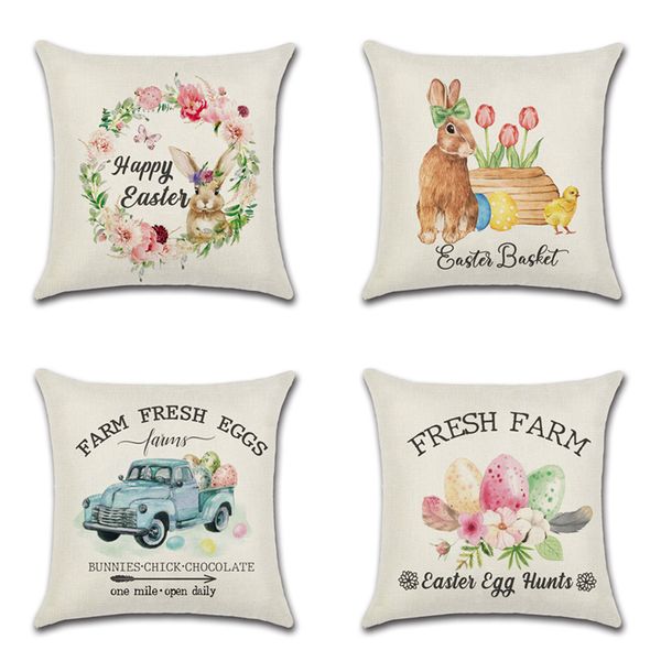 

rabbit easter eggs cute truck wreath print cushion cover throw pillow cover nordic room decoration for home