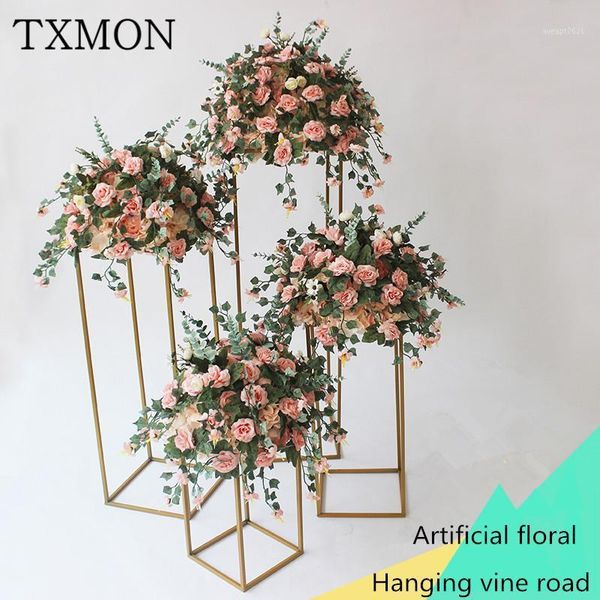 

txmon new road lead flower wrought iron geometry road lead flower sen vine wedding main table floral wedding scene layout1