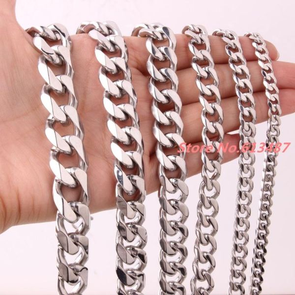 

chains 5/8/10/12/15/17/19mm men's cool 316l stainless steel silver color curb cuban link chain necklace or bracelet xmas gift