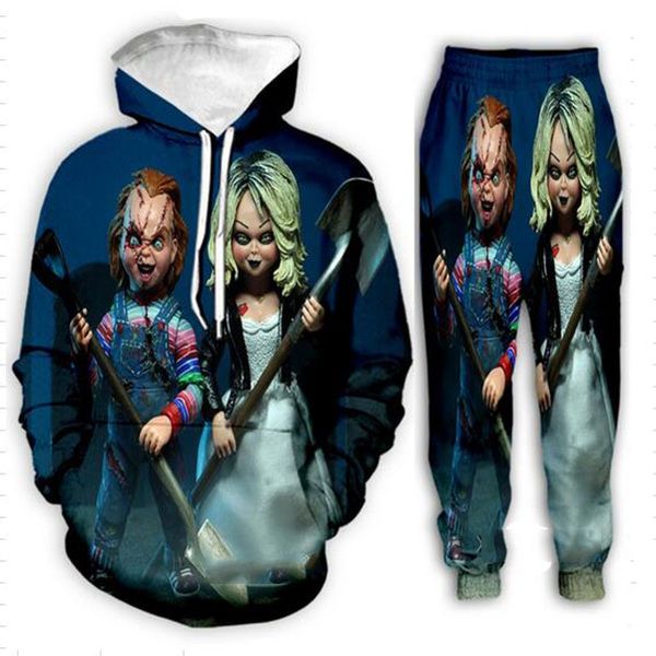 

new men/womens child's play chucky funny 3d print fashion tracksuits hip hop pants + hoodies mh0226, Gray