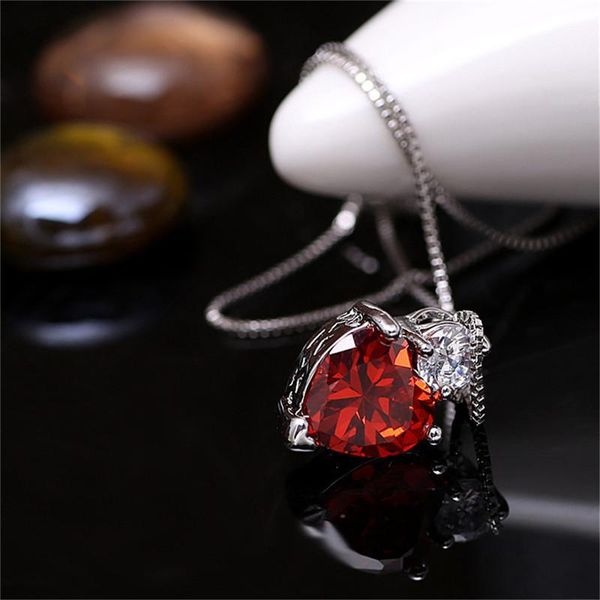 

romantic female red heart pendant necklace elegant silver filled crystal long necklace charm party wedding for women1