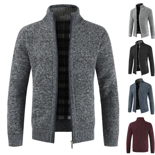 

men's sweaters men thick warm slim cardigan coat autumn winter windbreaker vest solid color knitted sweater with pockets plush liner fu, White;black