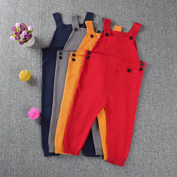 

2019 new children's plain knit suspenders toddler kids baby boys girls knitted overalls strap rompers jumpsuit outfits y200704, Blue