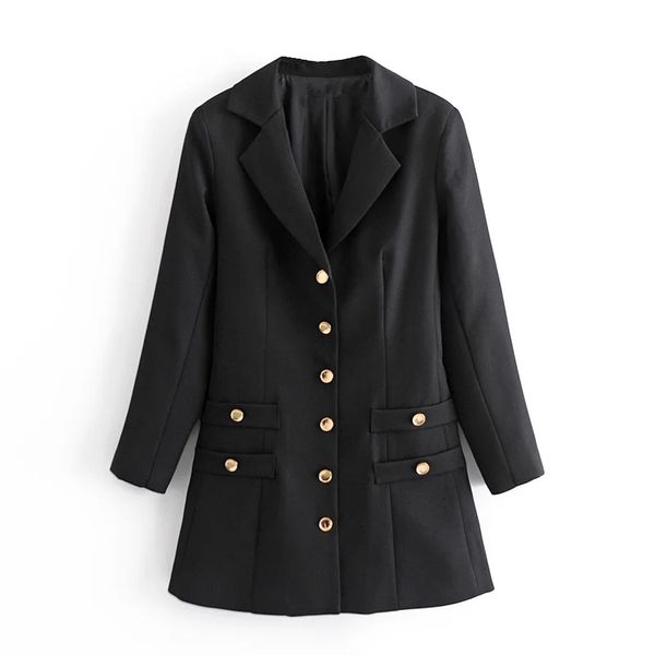 

new black blazer women 2021 vintage gold buttons winter long sleeve mini dress woman elegant office ladies dresses szf0, Black;gray
