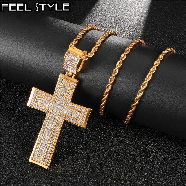 

hip hop 316l из нержавеющей стали из нержавеющей стали full micro pave crestone costant clecifix подвески ожерелья ожерелье для мужчин ювели, Silver
