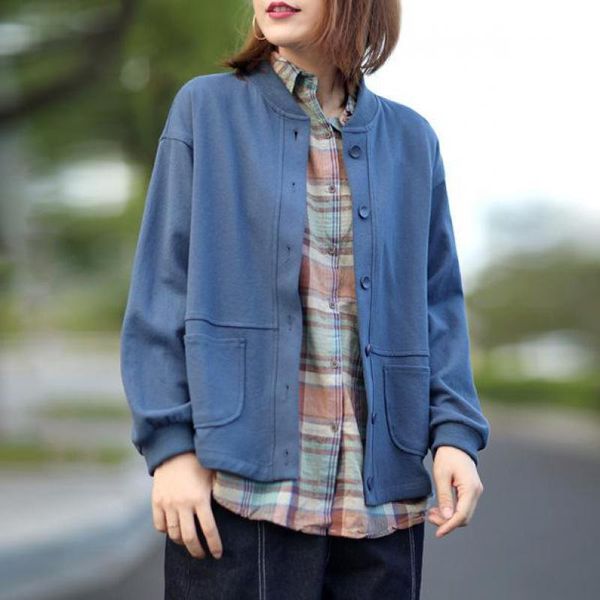 

qpfjqd korean casual stand collar women single breasted jackets 2021 autumn winter female cotton simple long sleeve coats, Black;brown