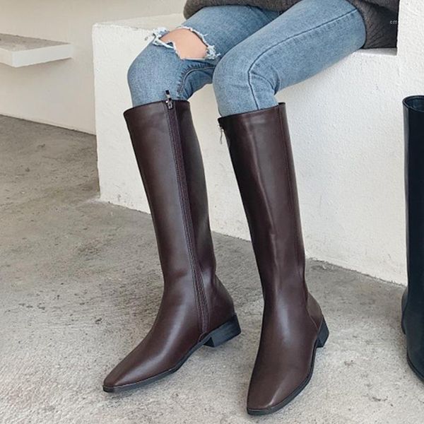 

2021new women knee-high boots fashion side zipper winter boots black women shoes high leather western cowboy knight1