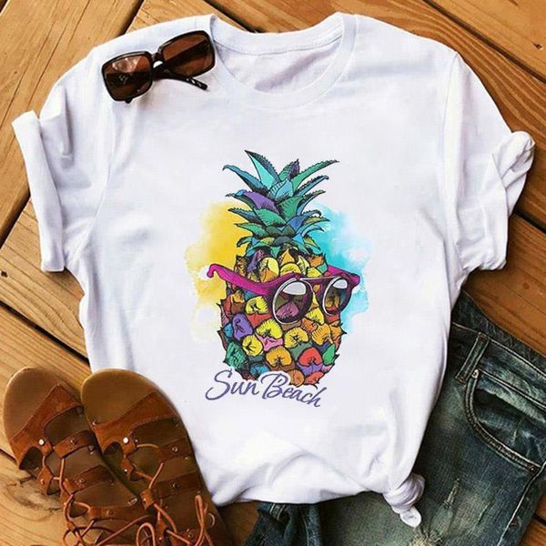 

new harajuku casual women t shirt fashion pineapple printed female tshirt o collar short sleeve ladies vogue t-shirt, White