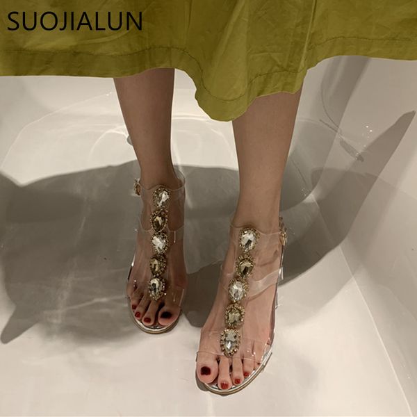 

suojialun 2020 summer women gladiator sandal ladies fashion brand crystal slides thin high heel women dress shoes t200827, Black
