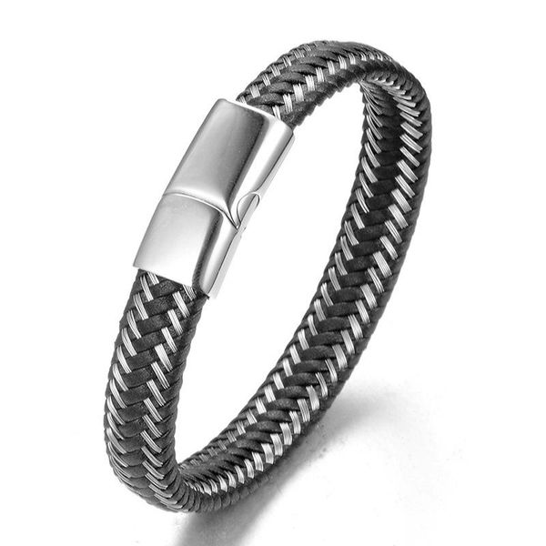 

mkendn genuine handmade braided rope leather bracelets men stainless steel magnetic clasps punk jewelry pulseras wmtmxr