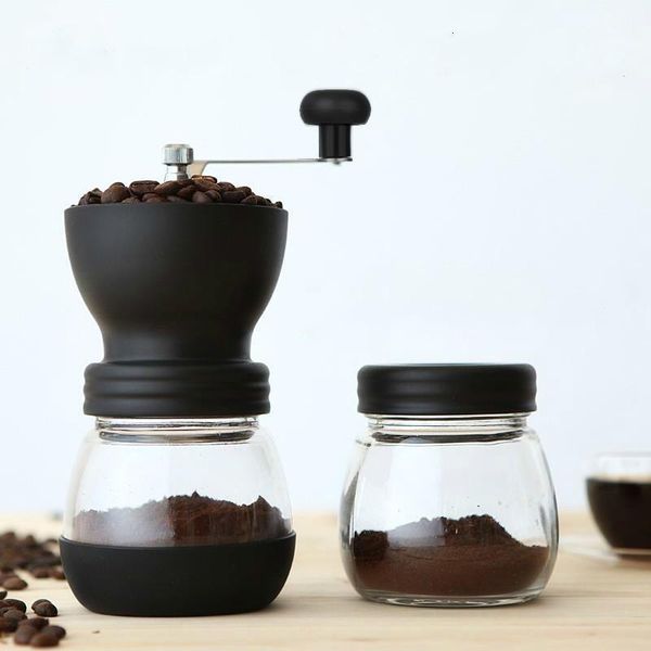

manual coffee grinder ceramic millstone home office portable coffee mill tool with 2 glass sealed pots easy cleaning1