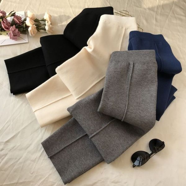 

south korea autumn 2020 new fashion high waist loose knitted granny pants, Black;white