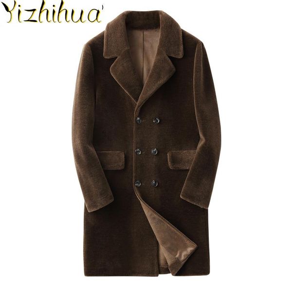 

azazel men's real fur coat autumn winter jacket men long sheep shearing 200% wool fur coats plus size 5xl kfs29m204-j kj3396, Black