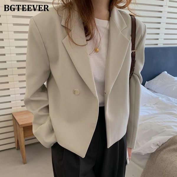 

women's suits & blazers bgteever casual single button women suit jackets chic notched collar loose female short blazer 2021 spring outw, White;black